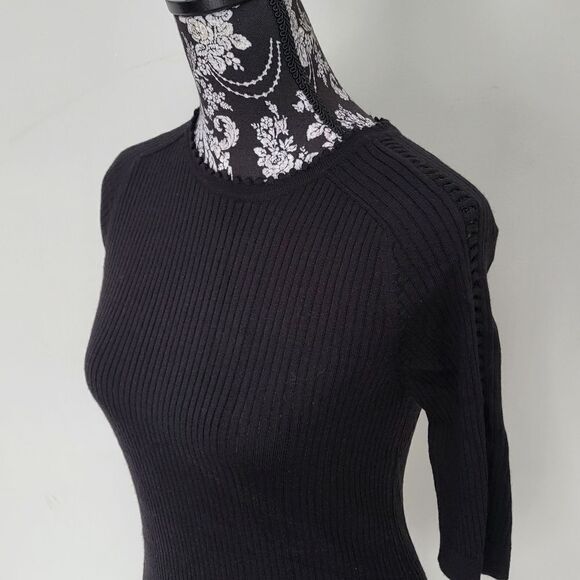 Carven Ribbed Wool Top with Ladderwork-BLACK-Small - Picture 3 of 7